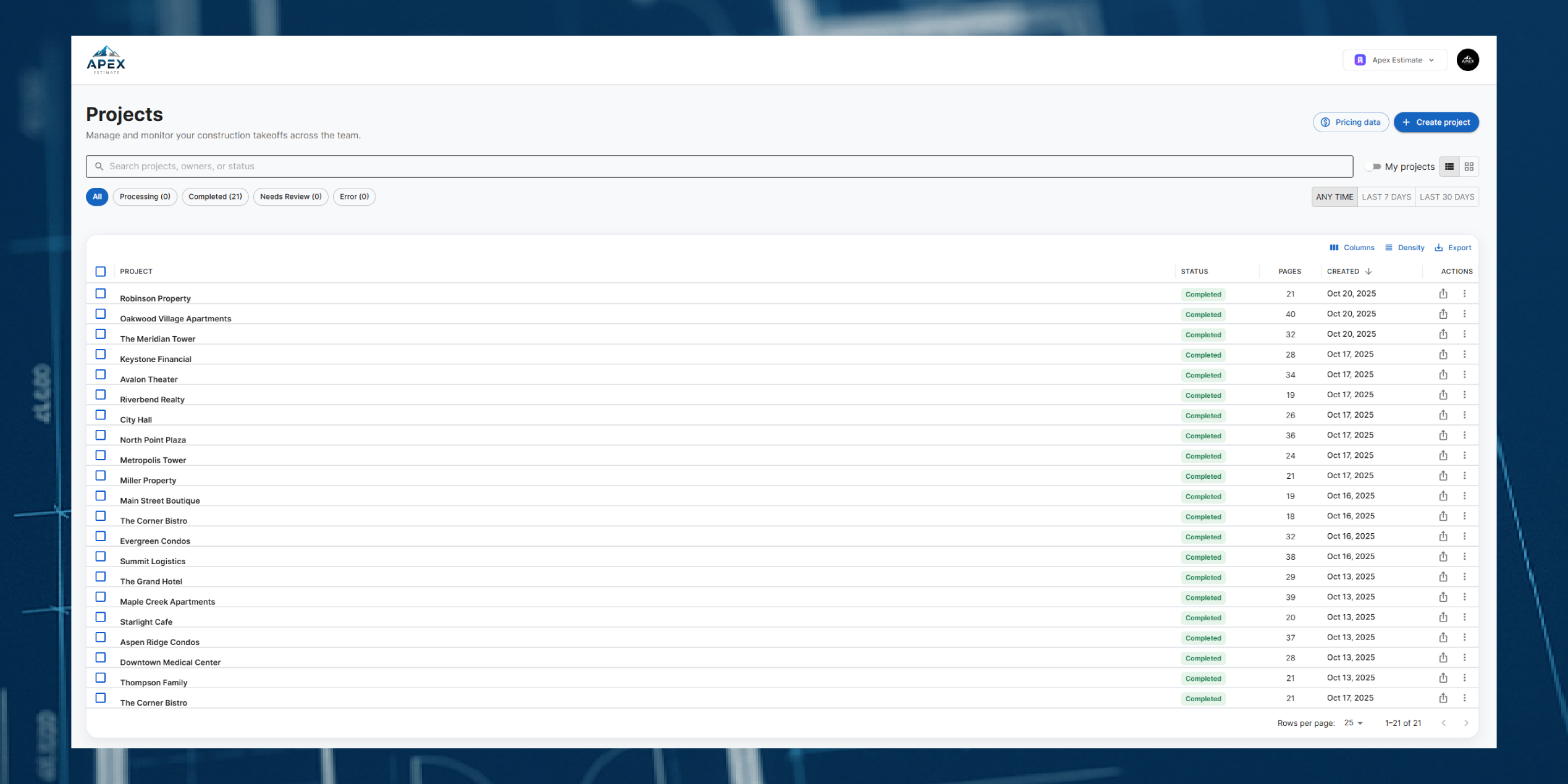 Apex Estimate Software UI Preview